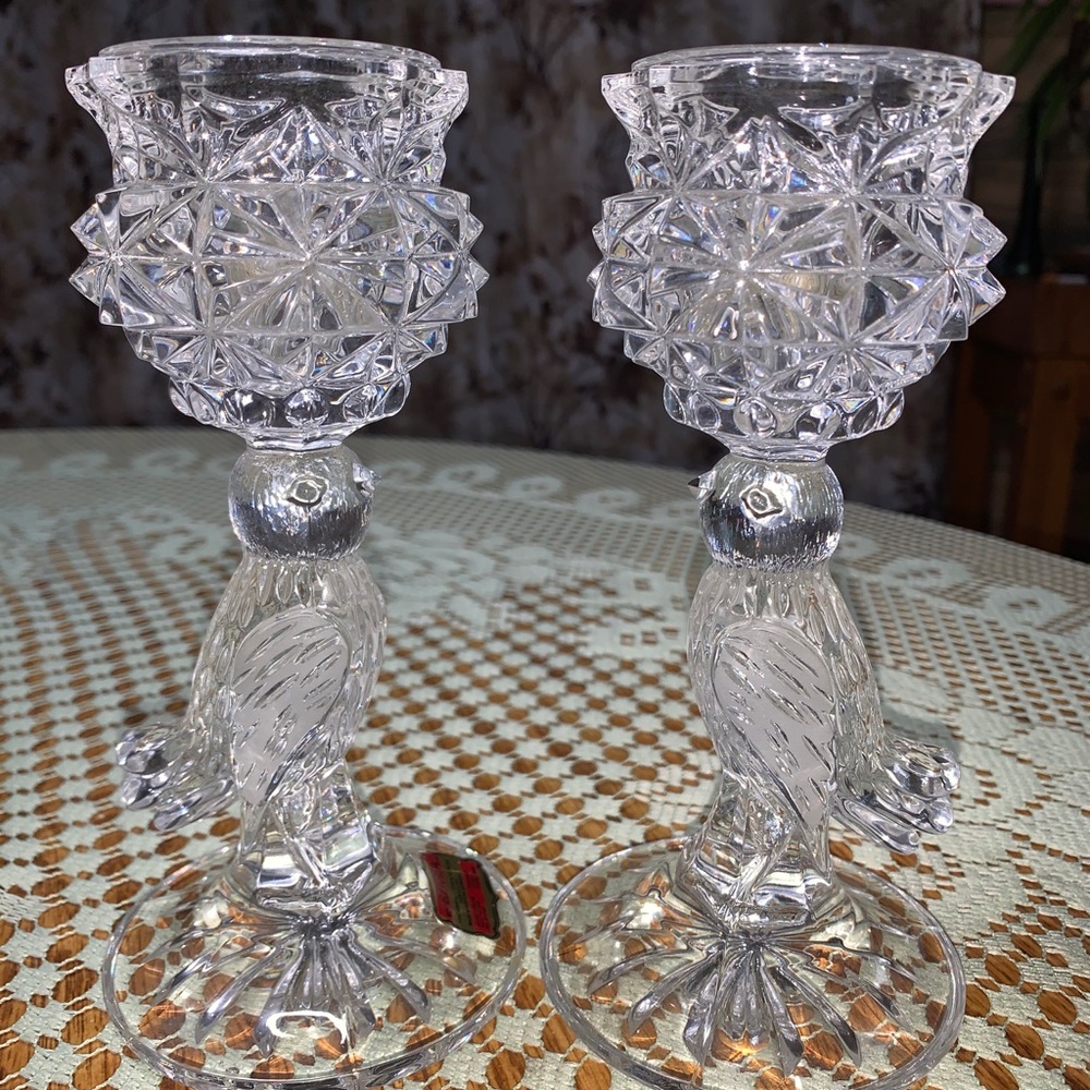 Lead Crystal Bird Candle Holders